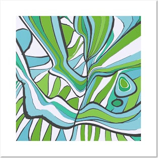 Mazipoodles Psychedelic Water Leaves Expressionism Blue Green Posters and Art